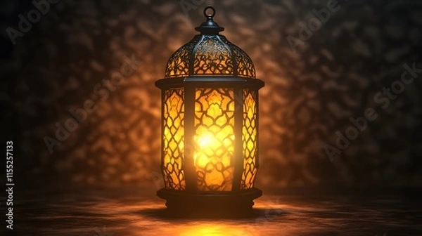 Fototapeta A glowing lantern surrounded by Islamic patterns, isolated on transparent