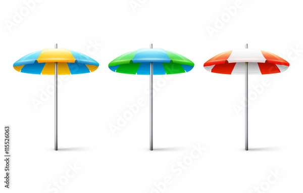 Fototapeta Set of different striped beach umbrellas isolated on white backg