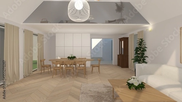 Fototapeta Interior Design with Realistic Render