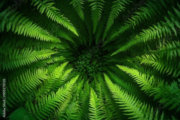 Fototapeta Lush Green Fern Fronds Arranged In A Circular Pattern