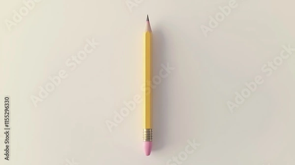 Fototapeta A pencil with a pink eraser is laying on a white background