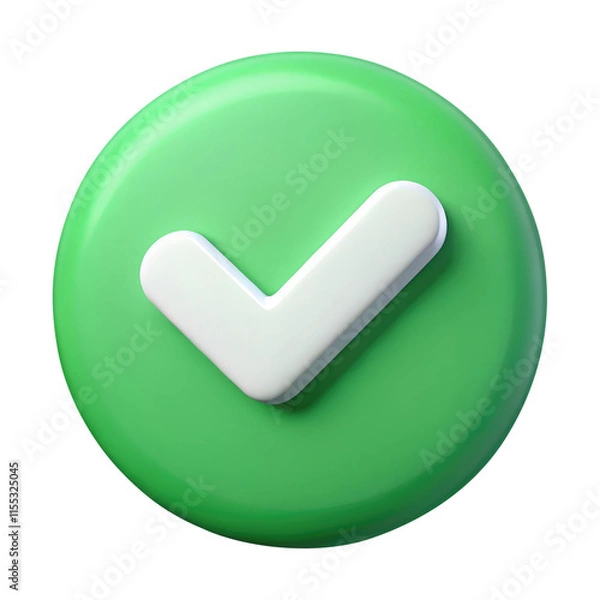 Obraz check mark button 3d icon in cartoon plastic style minimal isolated on transparent white background, clipping path