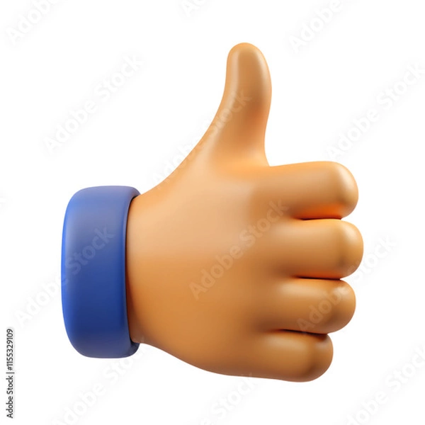 Obraz Thumb up Hands Gestures 3D cartoon friendly funny style isolated on white trasnparent background 