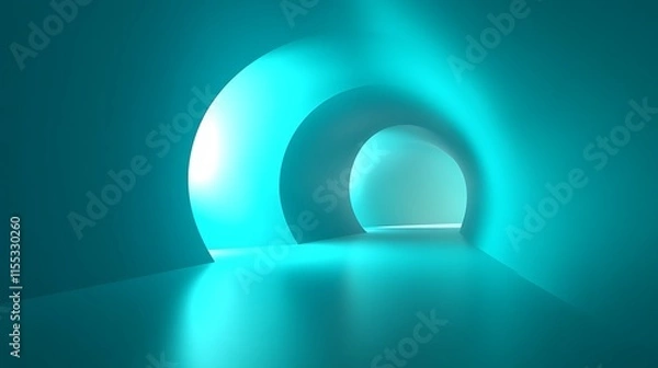 Fototapeta Ethereal Teal Tunnel: Stunning 3D Render in a Futuristic Style. AI Generated