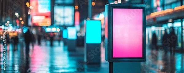 Fototapeta Digital transformation and innovation through technology adoption, a vibrant cityscape showcasing smart AI kiosks.