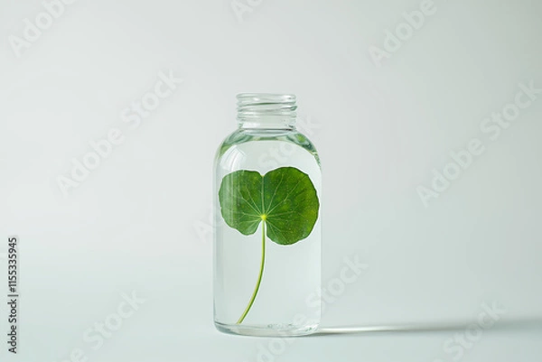 Obraz Elegant glass water bottle with Centella asiatica leaf detail