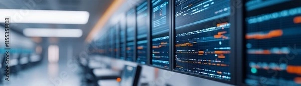 Fototapeta Digital transformation in business driving optimization, a modern office with digital tools and AI systems enhancing workflow efficiency.