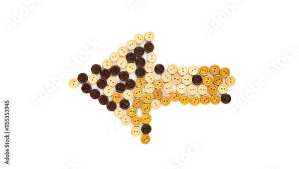 Fototapeta Left arrow made of wooden multi-colored buttons on a white background
