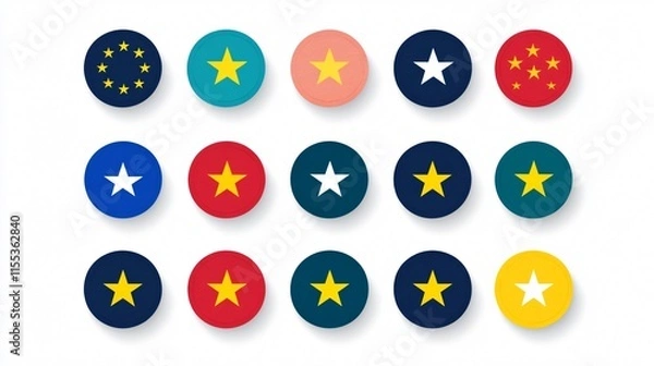 Fototapeta Euro flag circle icons surrounded by stars with 12 stars pattern
