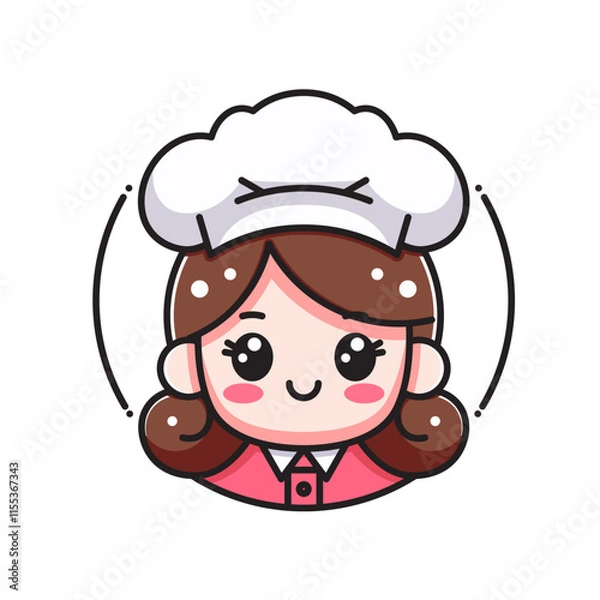 Obraz Smiling Cartoon Chef Girl in Cute Chibi Style Simple Bold Illustration
