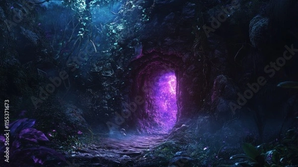 Fototapeta A Glowing Purple Portal in a Dark Forest