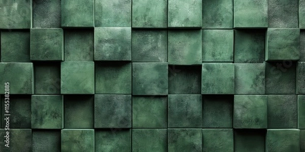 Fototapeta Geometric green tile arrangement modern interior design decorative wall art minimalist style close-up view aesthetic patterns