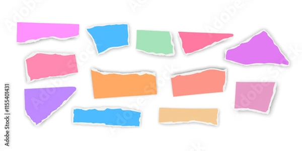 Fototapeta Set of torn paper fragments isolated on background, Vector illustration