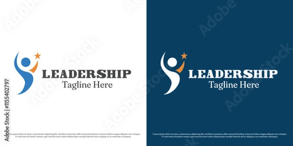 Fototapeta Success leadership logo design vector illustration. Silhouette of people working professional success award achievement star career job leader supervisor manager company. Simple minimal vector icon.
