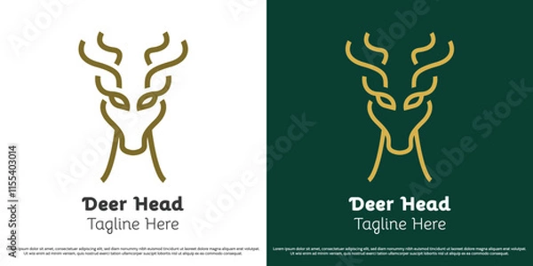 Fototapeta Deer antlers head logo design vector illustration. Wildlife animal silhouette zoo forest deer antelope fawn elk moose stag jungle outdoor gazelle hill. Simple minimal linear line vector icon symbol .