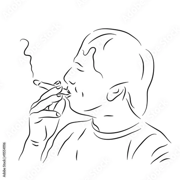 Fototapeta Smoking man. Sketch of a man with a cigar. Vector illustration drawn by hand.