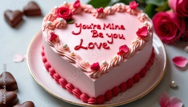 Fototapeta Heart-Shaped Valentine's Day Cake with Roses