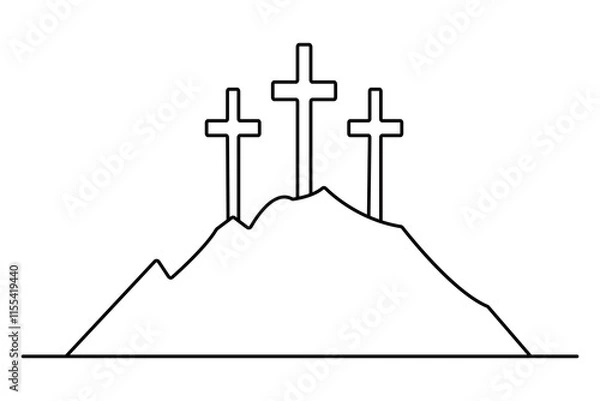Obraz Christian three cross icon continuous one line art drawing of white background 