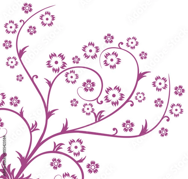 Obraz Abstract Purple Floral with Curved Stem on White Background