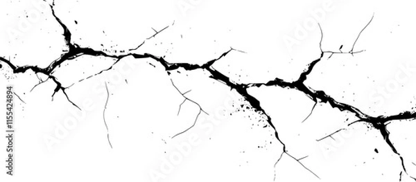 Fototapeta Black cracks. Branched lines on white background. Damage, decay or broken surface. Vector texture with many cracks and scratches for poster, cover or mockup.