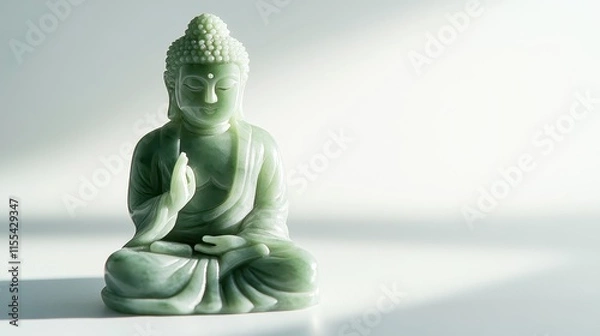 Fototapeta Mini Jade Buddha Statue Leaning Forward in Greeti