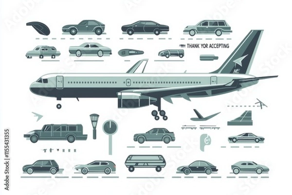 Obraz Minimalist  design featuring airplane and various vehicles