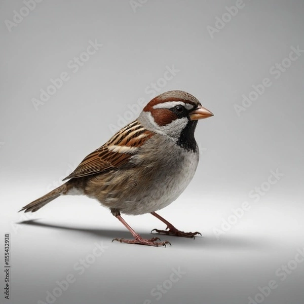 Fototapeta A realistic 3D model of a sparrow on a white background.