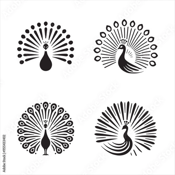 Obraz four black peacock silhouettes with vector eps illustration on a white background high-quality fully editable file
