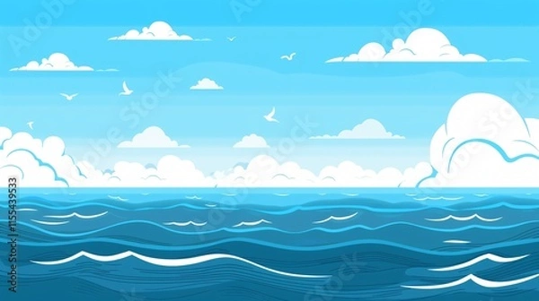 Obraz Blue Sky Over Sea Background Vector Illustration for Adobe Stock Photos