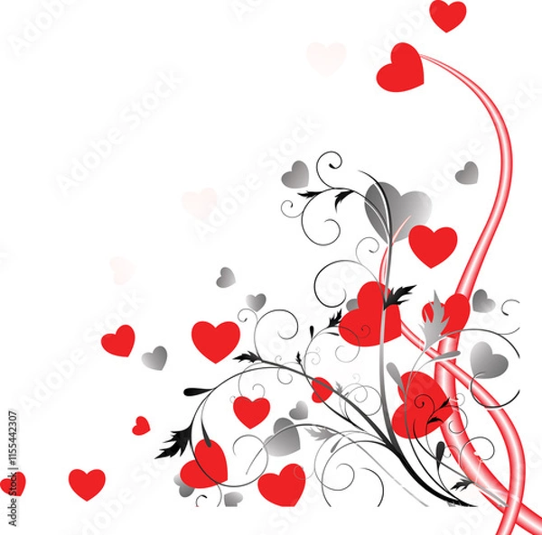 Obraz valentine background with hearts and flowers