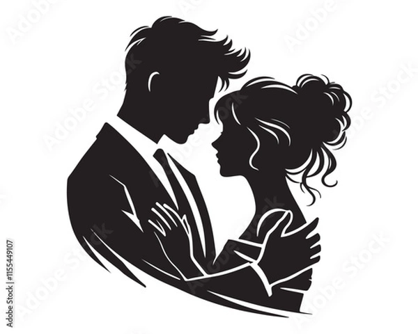 Obraz A loving Wedding Couple silhouette vector