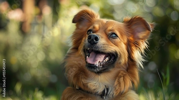 Fototapeta Jovial content purebred dog with protruding snout