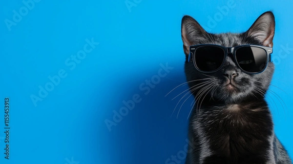 Obraz black cat in sunglasses on a blue background