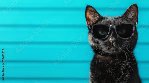 Obraz black cat in sunglasses on a blue background