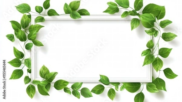 Fototapeta Square frame render with green leaf