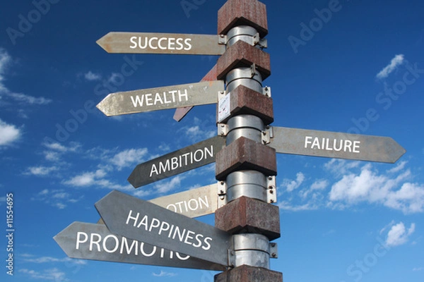 Fototapeta Signpost to success, failure and Happiness