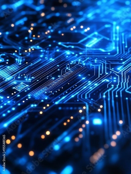 Obraz Dynamic Blue Circuit Board Pattern with Bright Technology Theme : Generative AI