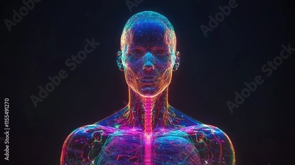 Fototapeta Neon Human Anatomy: A Digital Portrait of the Human Form