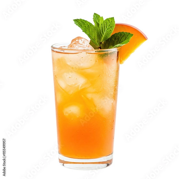 Fototapeta Peach Mint Julep cocktail isolated on transparent background png