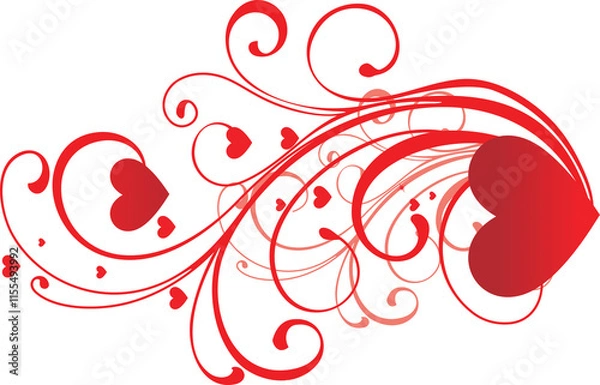 Obraz Red Floral with Curved Stem and Heart on White Background