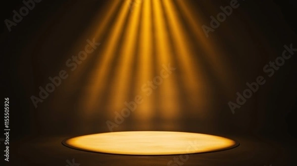 Obraz A spotlight shines on a stage, creating a dramatic effect. Background for display your product. Podium mock up for product presentation.