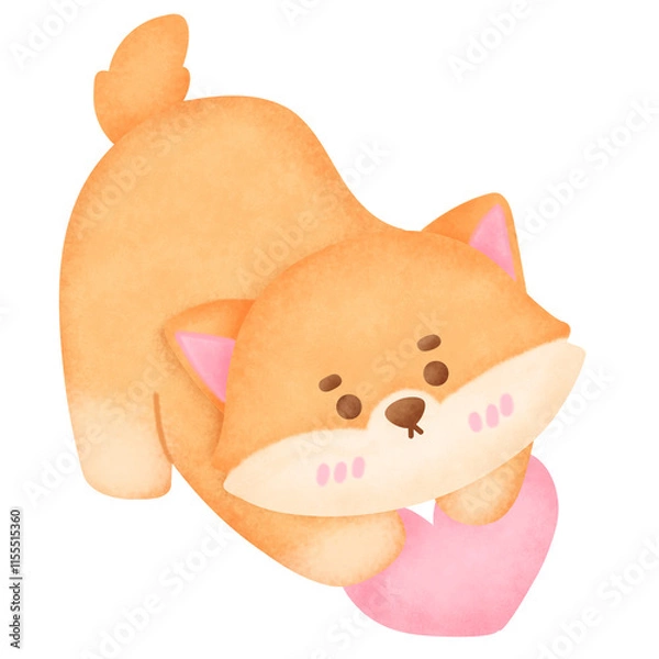 Obraz Cute Shiba Inu with Heart Illustration