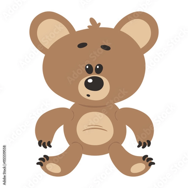 Fototapeta Teddy bear toy sitting. Vector cartoon flat illustration isolated on white
