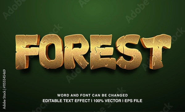 Fototapeta Golden Forest Text Effect: A bold, 3D text effect with a rustic, golden finish on a green background. Perfect for nature-themed designs, game graphics, and more.  