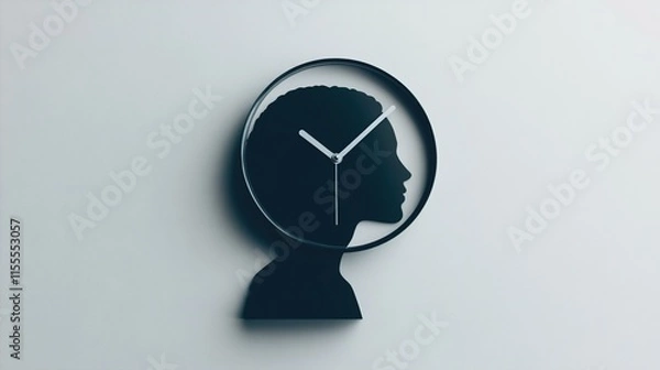 Fototapeta Stylized clock inside human silhouette symbolizes the passage of time and its impact on human life, representing the balance between moments and existence.