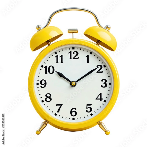 Fototapeta Yellow retro analog alarm clock with classic twin bells isolated on a transparent background