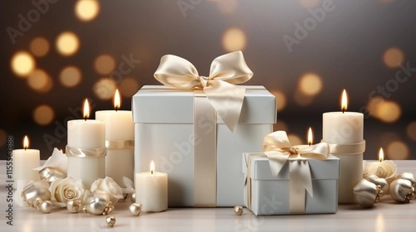 Fototapeta White folding gift box with Opened and closed gift box. 3d rendering in simple solid background
