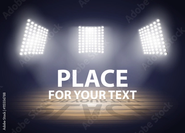Obraz Stadium lights. Three spotlights on a Basketball arena. Vector illustration