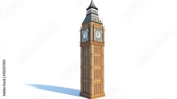 Fototapeta Isolated 3D render of Big Ben clock tower.