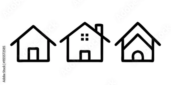 Fototapeta Collection home icons. House symbol. Set of real estate objects and houses black icons isolated on white background.